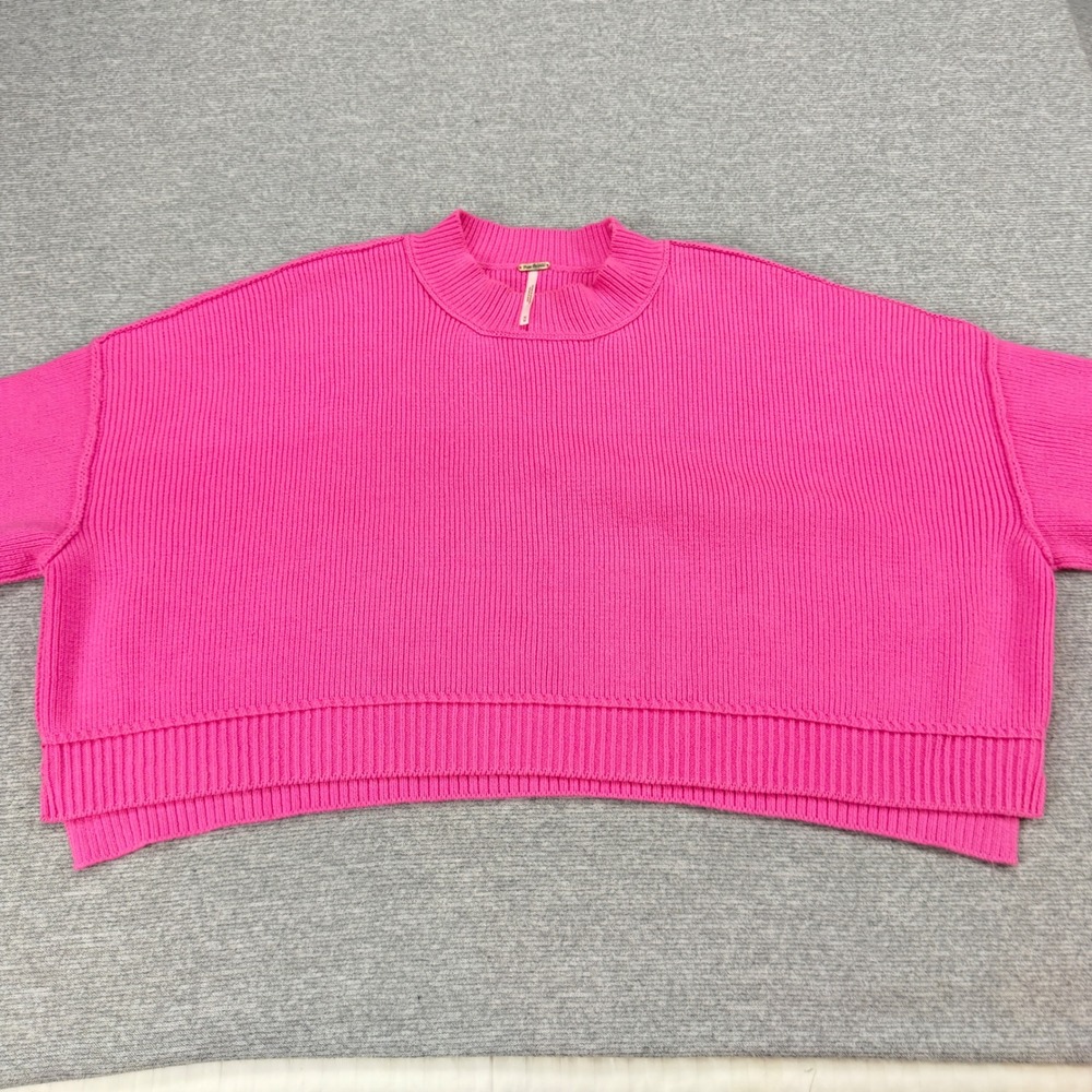 Free People Hot Pink Ribbed Knit Crop Sweater Mock Neck Boxy Mens M - Picture 13 of 16